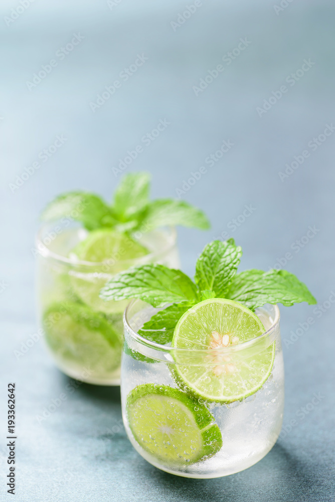 Glass of iced lemonade soda, cold drink in summer Glass of iced lemonade soda, cold drink in summer