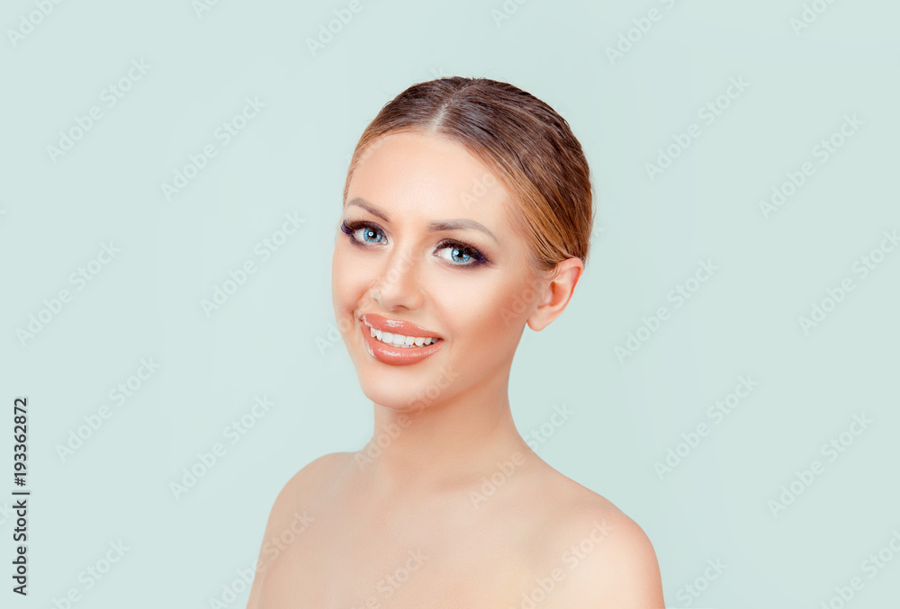 Young brunette woman smiling looking at you camera Young brunette woman smiling looking at you camera