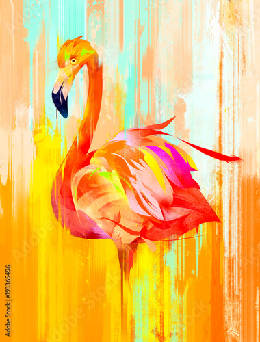 Fototapeta pomalowany jasny ptak flamingo z boku