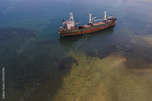 Fototapeta Naklejka Na Ścianę i Meble -  Ship wreck on an Island in Batam aerial view, Indonesia 
