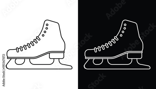 A vector format icon of a figure skate outline in black and white