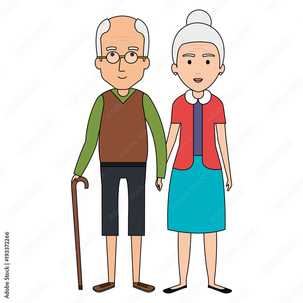 cute grandparents couple with cane avatar character vector illustration design