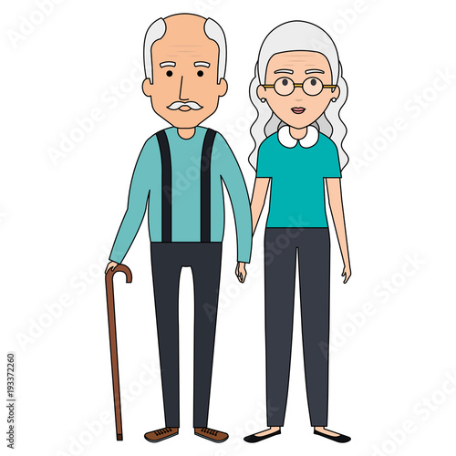 cute grandparents couple with cane avatar character vector illustration design