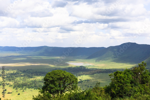 Panorama of NgoroNgoro crater. The lake is inside the crater. Tanzania, Africa © Victor