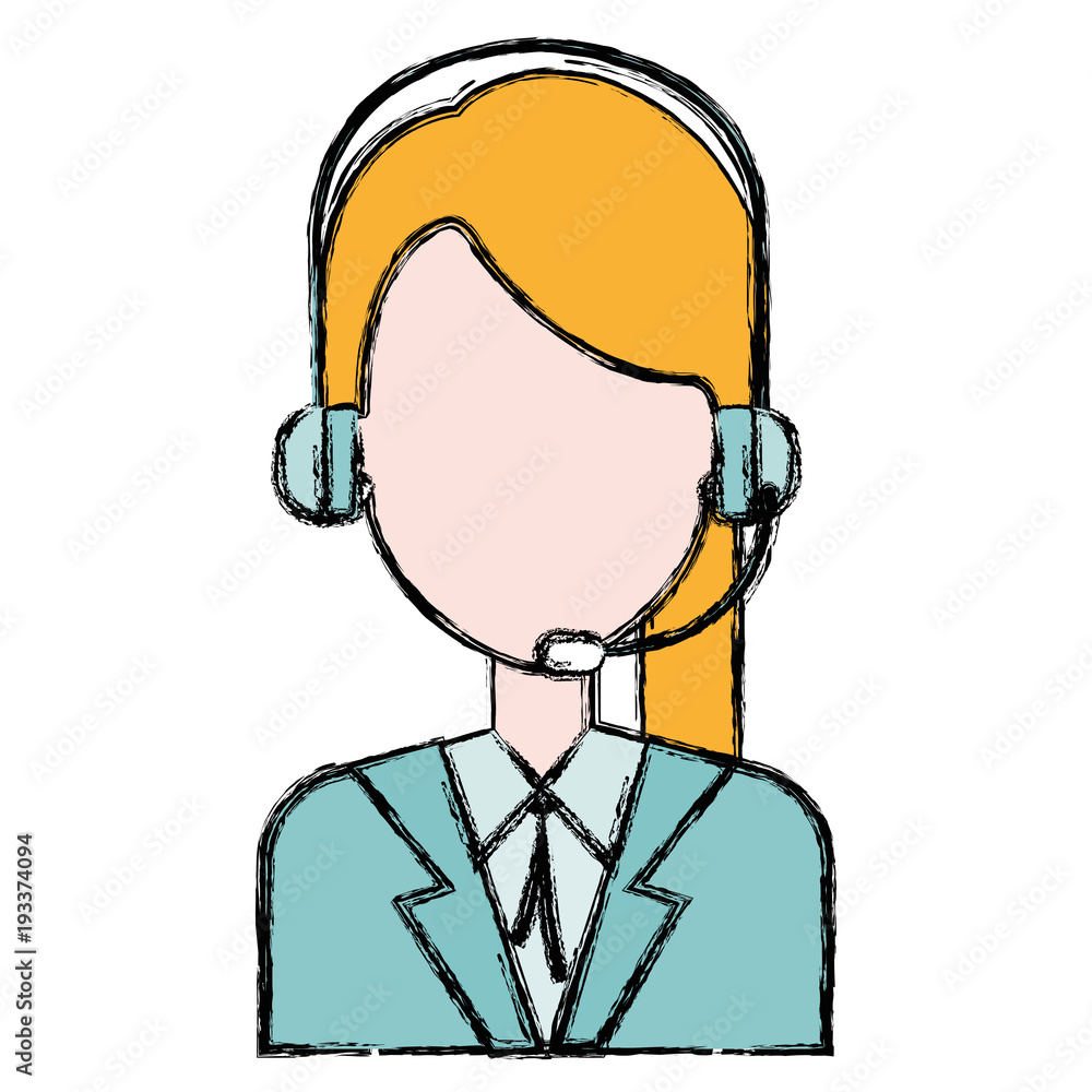 businesswoman with headset character vector illustration design