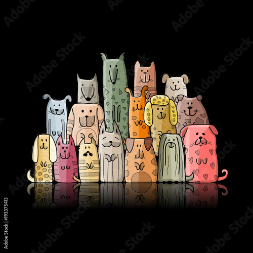 Funny dogs family, sketch for your design