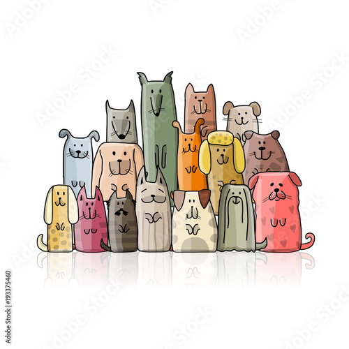 Funny dogs family, sketch for your design