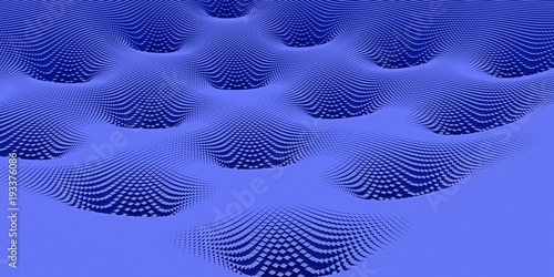 3d-Illustration einer Landschaft von Potentialtrichtern, die aus Hunderten von länglichen Quadern mit quadratischer Grundfläche besteht
