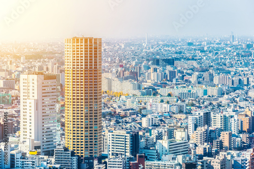 Asia Business concept for real estate and corporate construction - panoramic modern city skyline aerial view of tokyo under blue sky in Tokyo  Japan