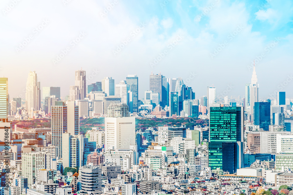 Asia Business concept for real estate and corporate construction - panoramic modern city skyline aerial view of Shinjuku area under blue sky in Tokyo, Japan Asia Business concept for real estate and corporate construction - panoramic modern city skyline aerial view of Shinjuku area under blue sky in Tokyo, Japan
