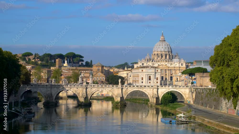 Rome Skyline with Vatican St Peter Basilica and St Angelo Bridge ...