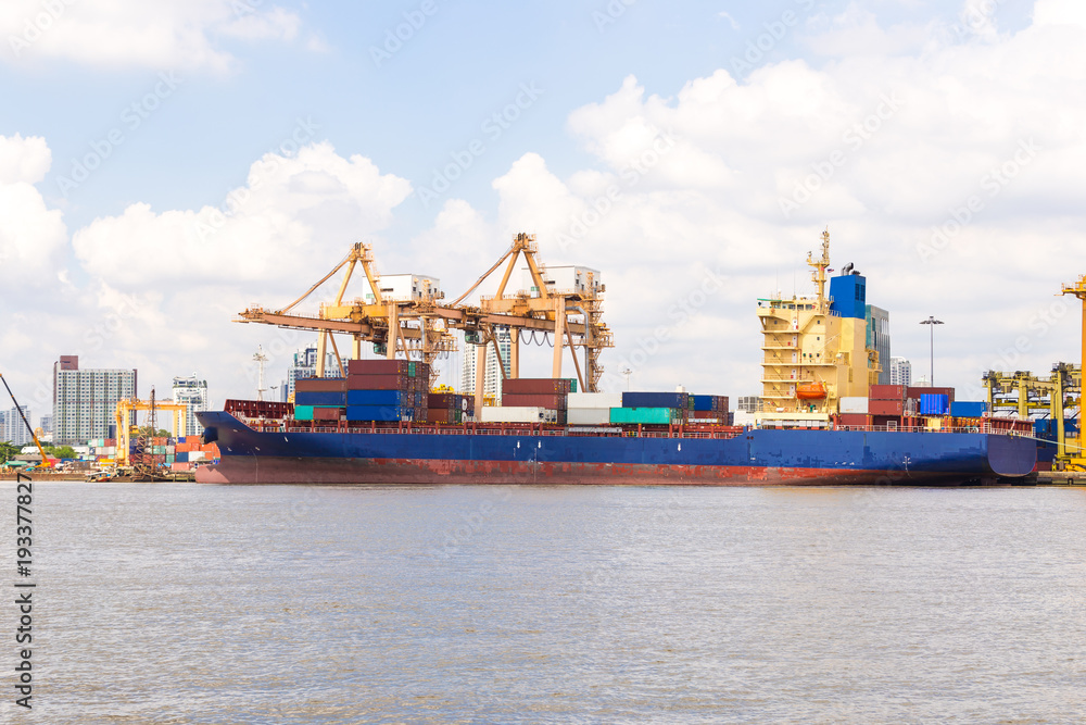 Industrial business loading containers shipping in the harbor Industrial business loading containers shipping in the harbor