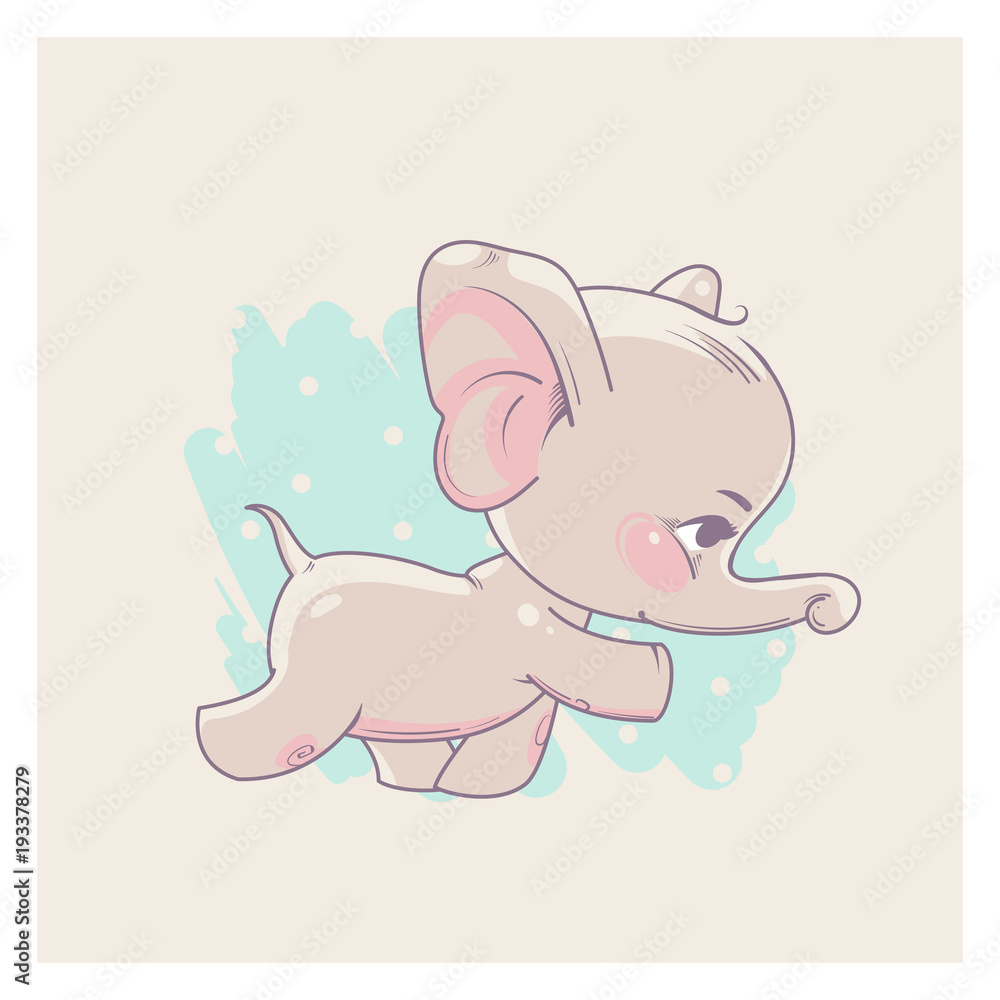 Cute little newborn baby elephant girl learning to walk. Cartoon character  of baby girl of 3-9 months. Happy smiling toddler. Pastels color vector  illustration. Stock Vector | Adobe Stock