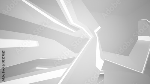 Abstract parametric white interior with neon lighting. 3D illustration and rendering.