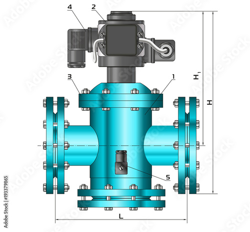 Sketch. Construction drawings. Metal construction. Pipes, piping. Gas shut-off valve