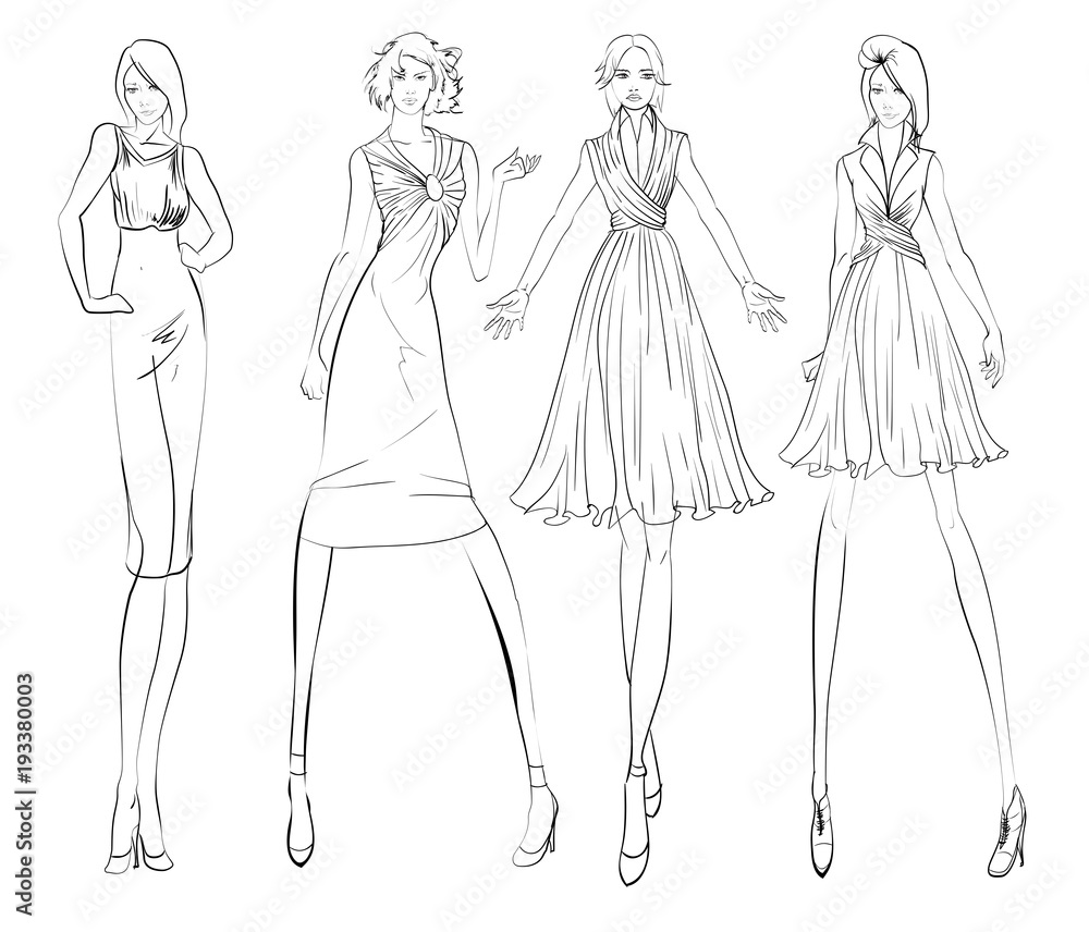 SKETCH. fashion girl. Hand-drawn fashion model. Vector illustration.