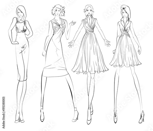 SKETCH. fashion girl. Hand-drawn fashion model. Vector illustration.