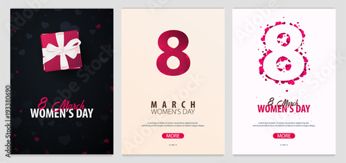 8 March International Women's Day. Set of greeting cards with heards. Vector illustration