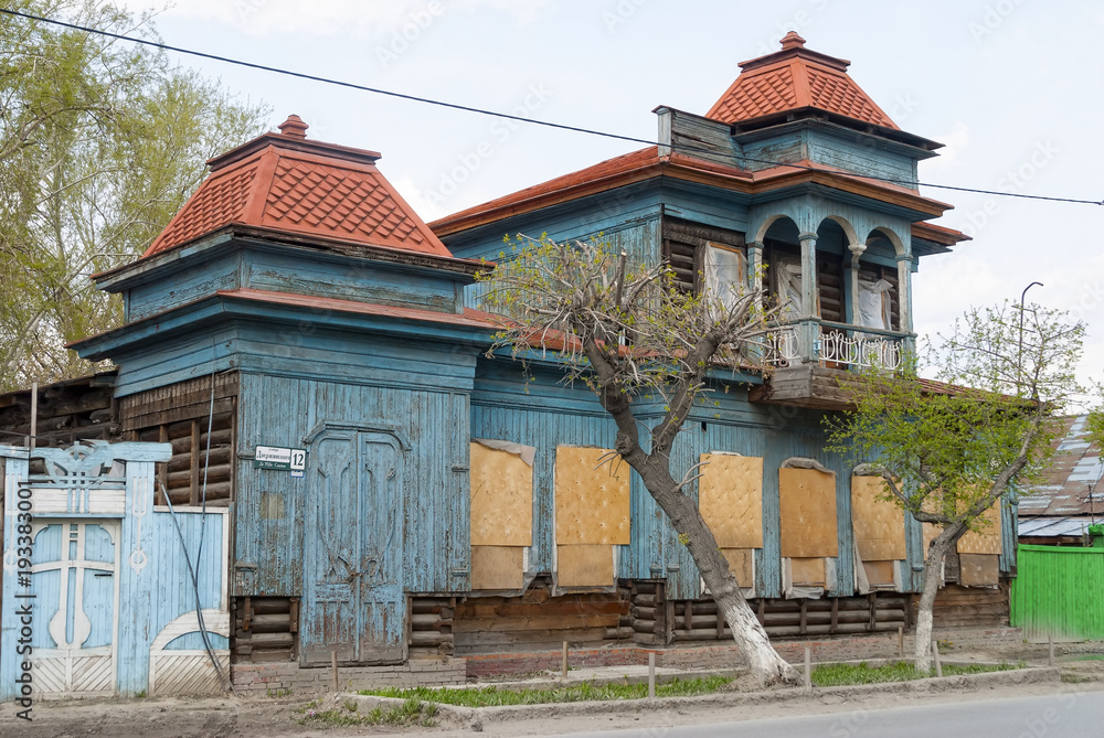 Old wooden residential house. Tyumen, Russia Old wooden residential house. Tyumen, Russia