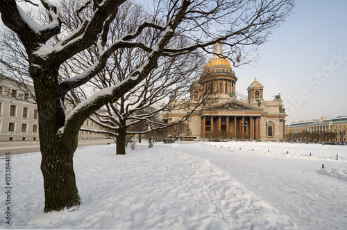 View from the park at St. Isaac's Cathedral on a winter day. St. Petersburg. Russia. Landscape.