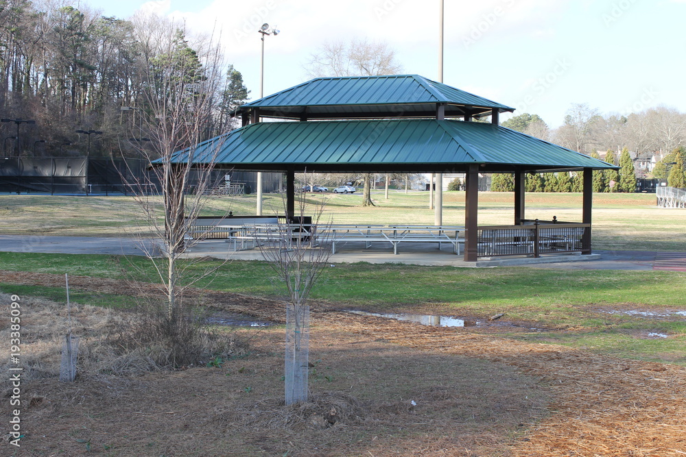 Little green picnic house, and sunny afternoon Little green picnic house, and sunny afternoon
