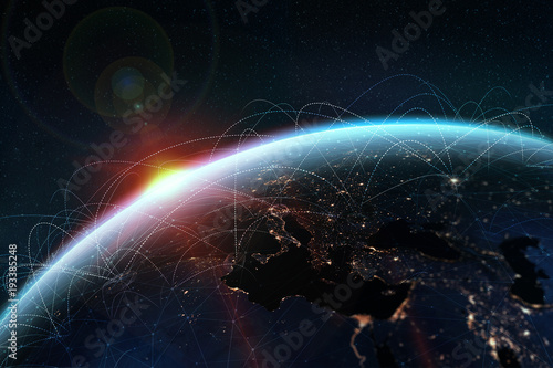 Global network. A picture from the space of the planet Earth. Globalization concept. Elements of this image are furnished by NASA
