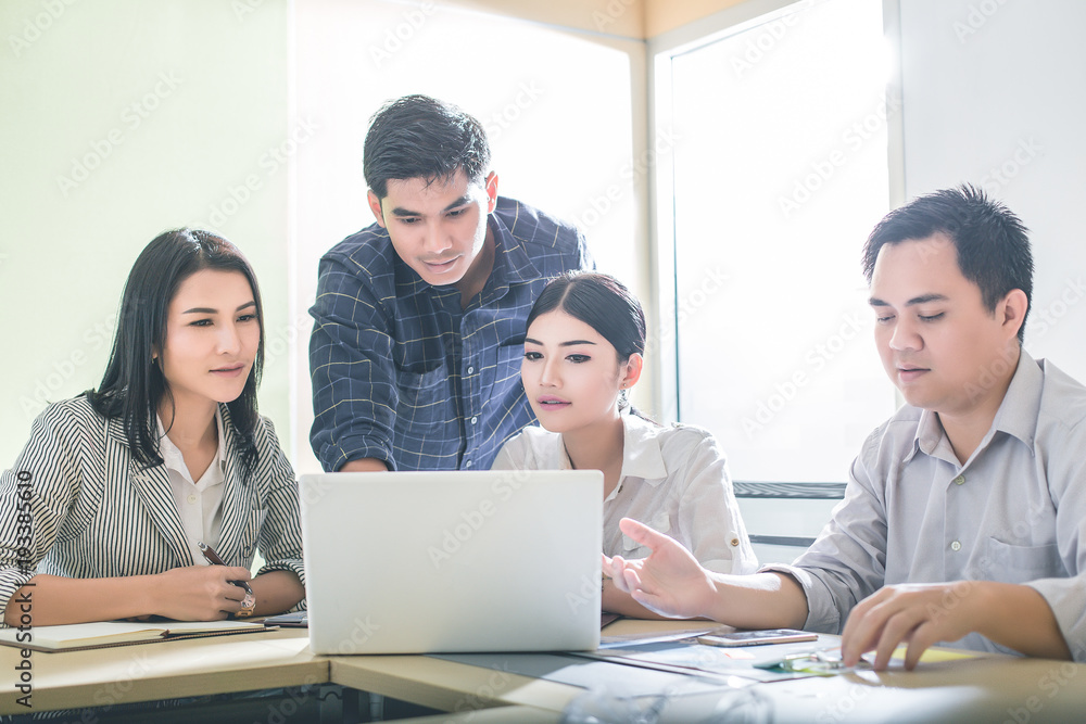 Business people meeting time working with new startup project. Idea presentation, analyze plans. Businessman and team talking and briefing of business plan and strategy