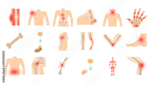 Human bones icon set, cartoon style