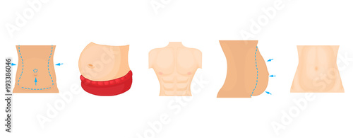 Abdomen icon set, cartoon style