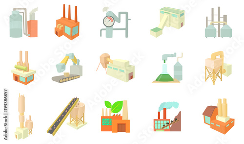 Factory icon set, cartoon style