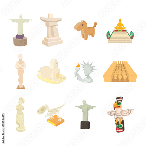Statue icon set, cartoon style