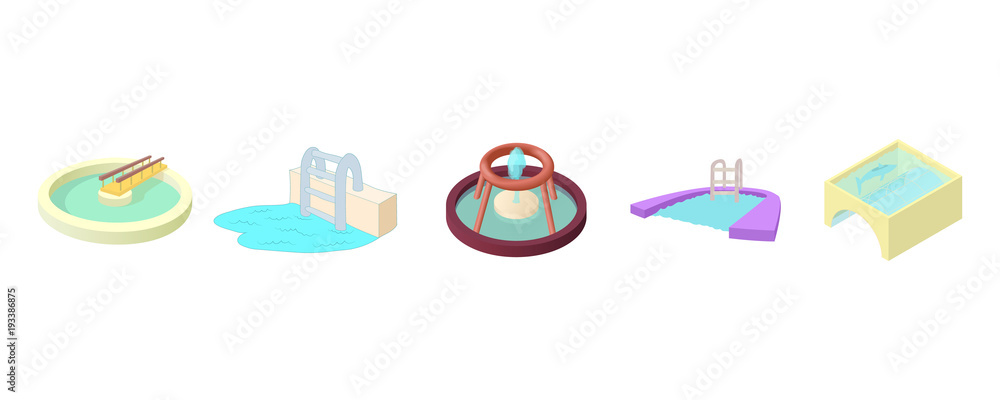Basin icon set, cartoon style Basin icon set, cartoon style