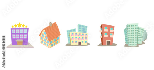 Hotel icon set, cartoon style