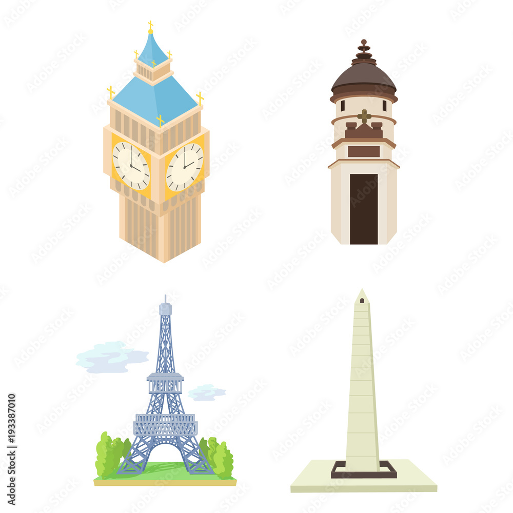 Hystorical tower icon set, cartoon style