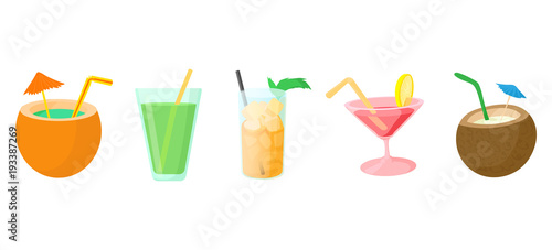 Cocktail icon set, cartoon style photo