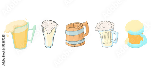 Beer glass icon set  cartoon style