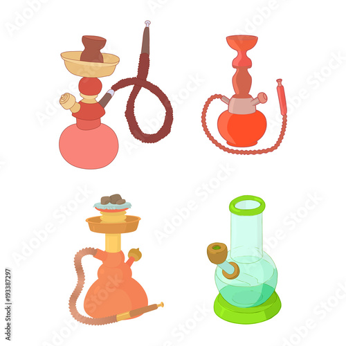 Hookah icon set, cartoon style