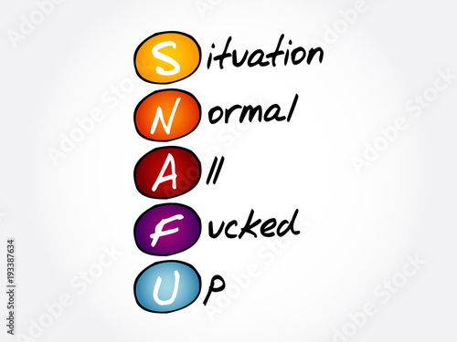SNAFU - Situation Normal: All Fucked Up acronym, concept background