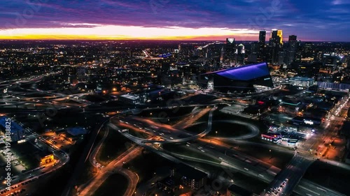 Minneapolis Aerial Hyperlapse of Downtown at Dusk 