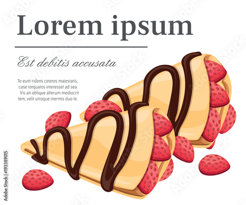 Crepe with strawberry and chocolate tasty pancakes vector illustration place for your text isolated on white background web site page and mobile app design