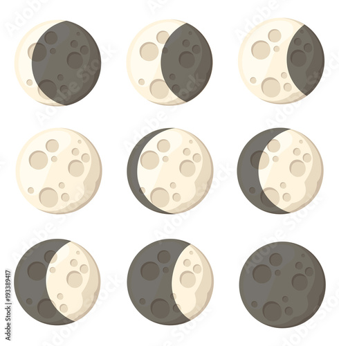 Set of different moon phases space object natural satellite of the earth vector illustration isolated on white background web site page and mobile app design