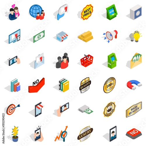 Business interaction icons set, isometric style