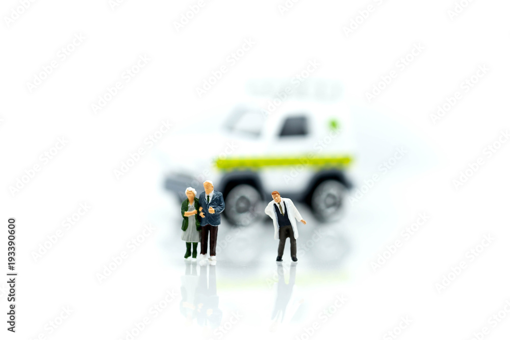 Miniature people : oldman and Doctor with Ambulance emergency background,healthcare concept. Miniature people : oldman and Doctor with Ambulance emergency background,healthcare concept.