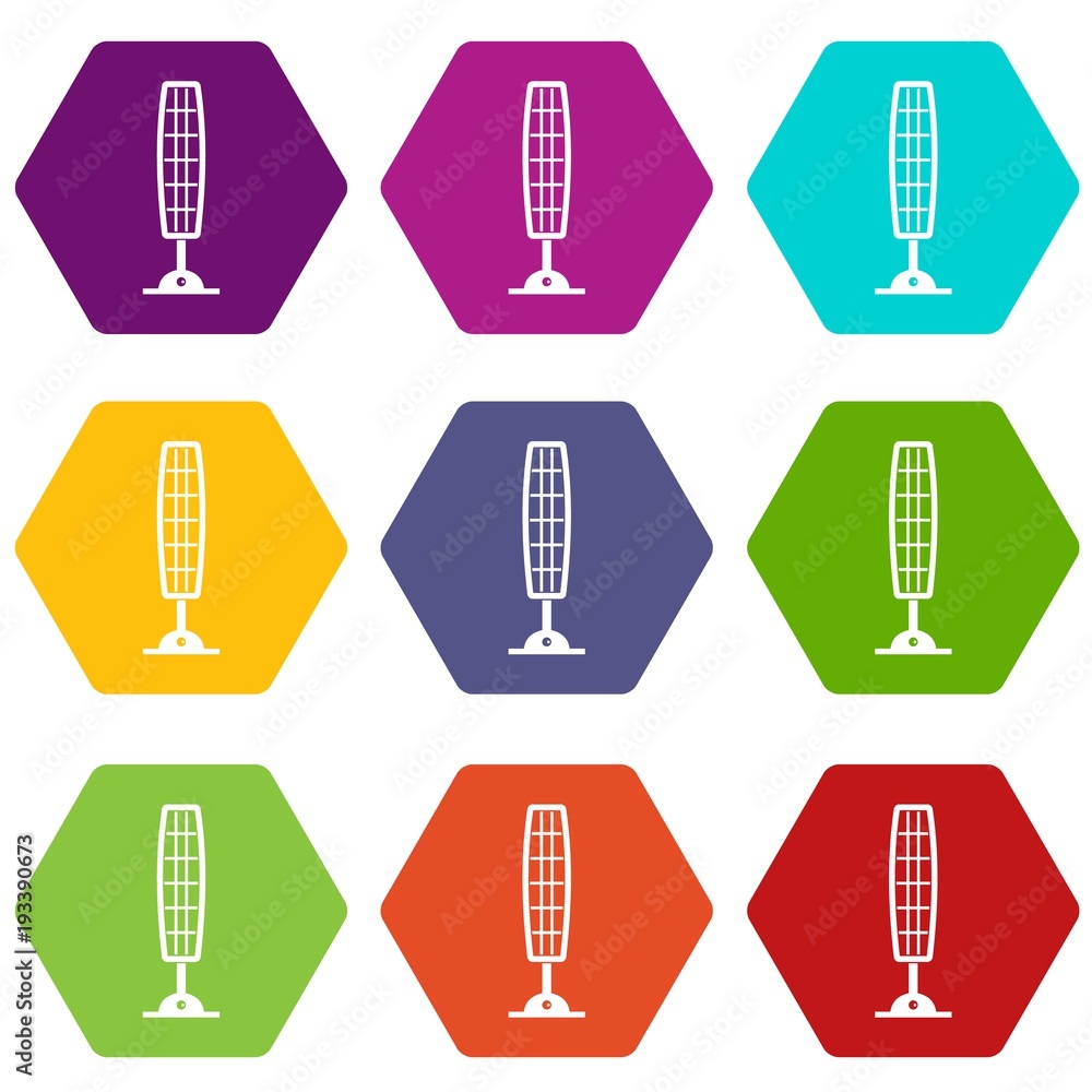 Home heating appliance icon set color hexahedron Home heating appliance icon set color hexahedron