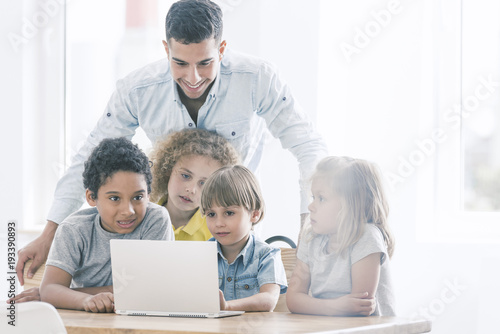Children during e-learning classes