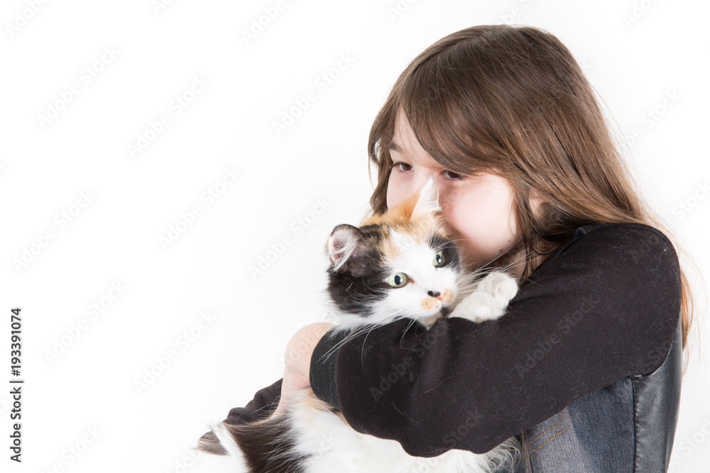 beautiful young girl with a cat at home beautiful young girl with a cat at home