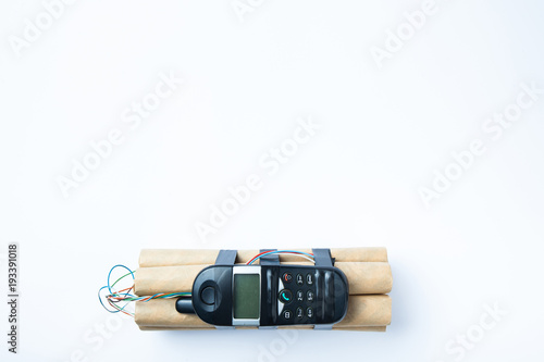 Slika na platnu Remote bomb isolated on white background, empty space for text.