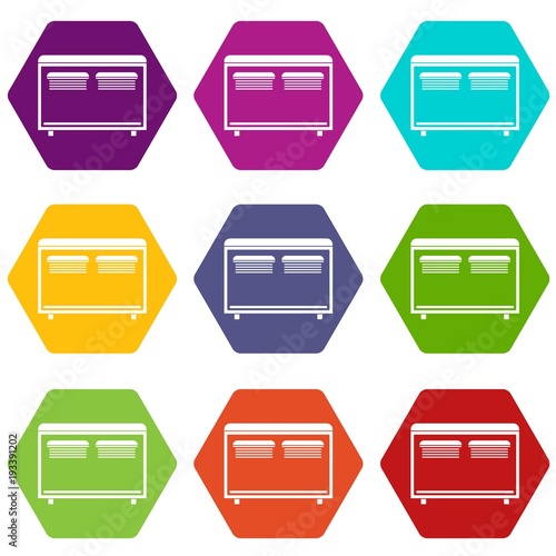 Home equipment for heating icon set color hexahedron