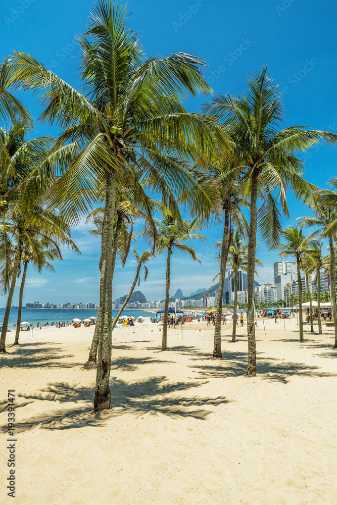 Palm trees with shadow on the Copacabana Beach. Rio de Janeiro, Brazil Palm trees with shadow on the Copacabana Beach. Rio de Janeiro, Brazil