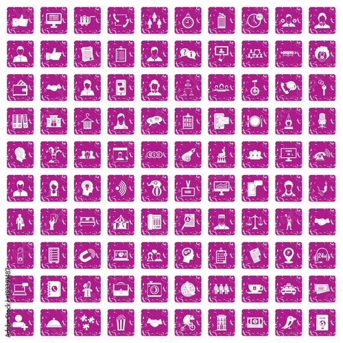 100 coherence icons set grunge pink